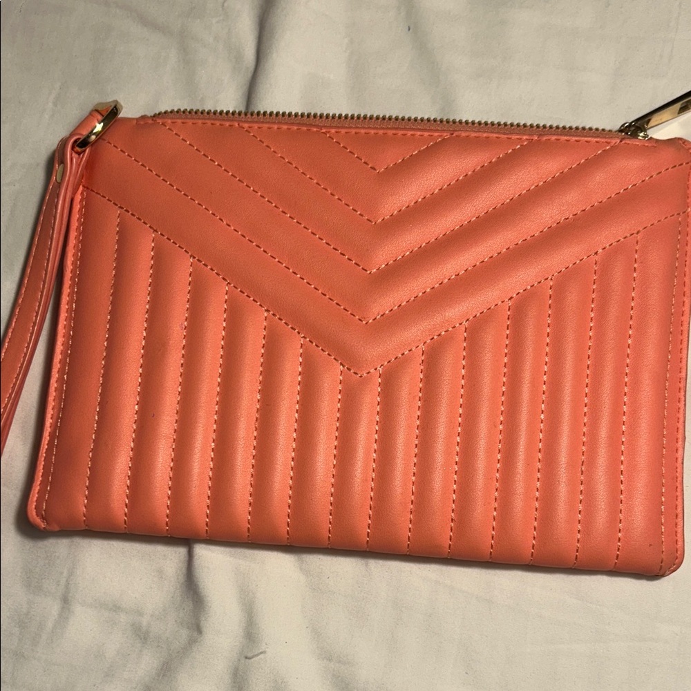 Coral Quilted Wristlet Clutch